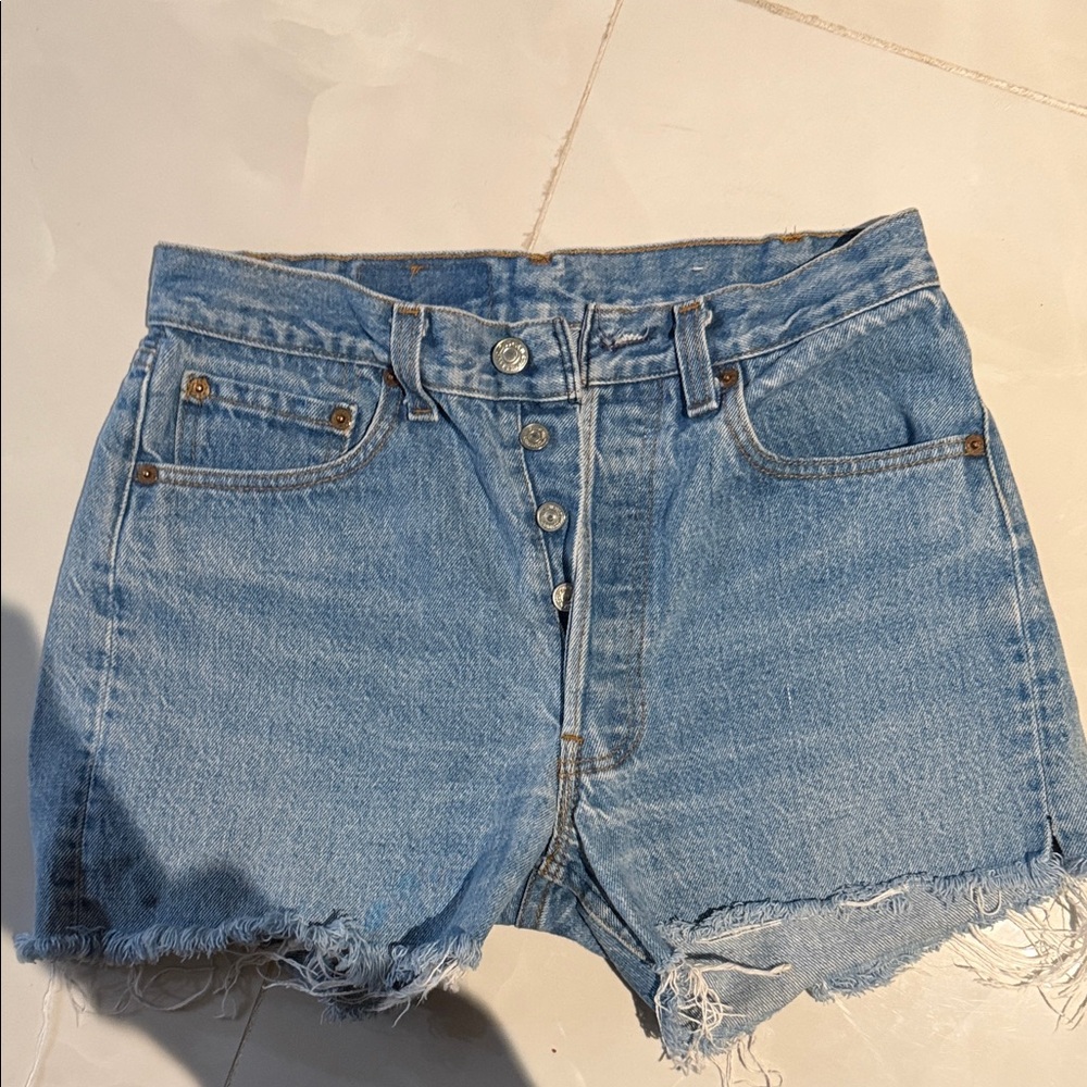 Levi's Light Blue Frayed Jean Shorts